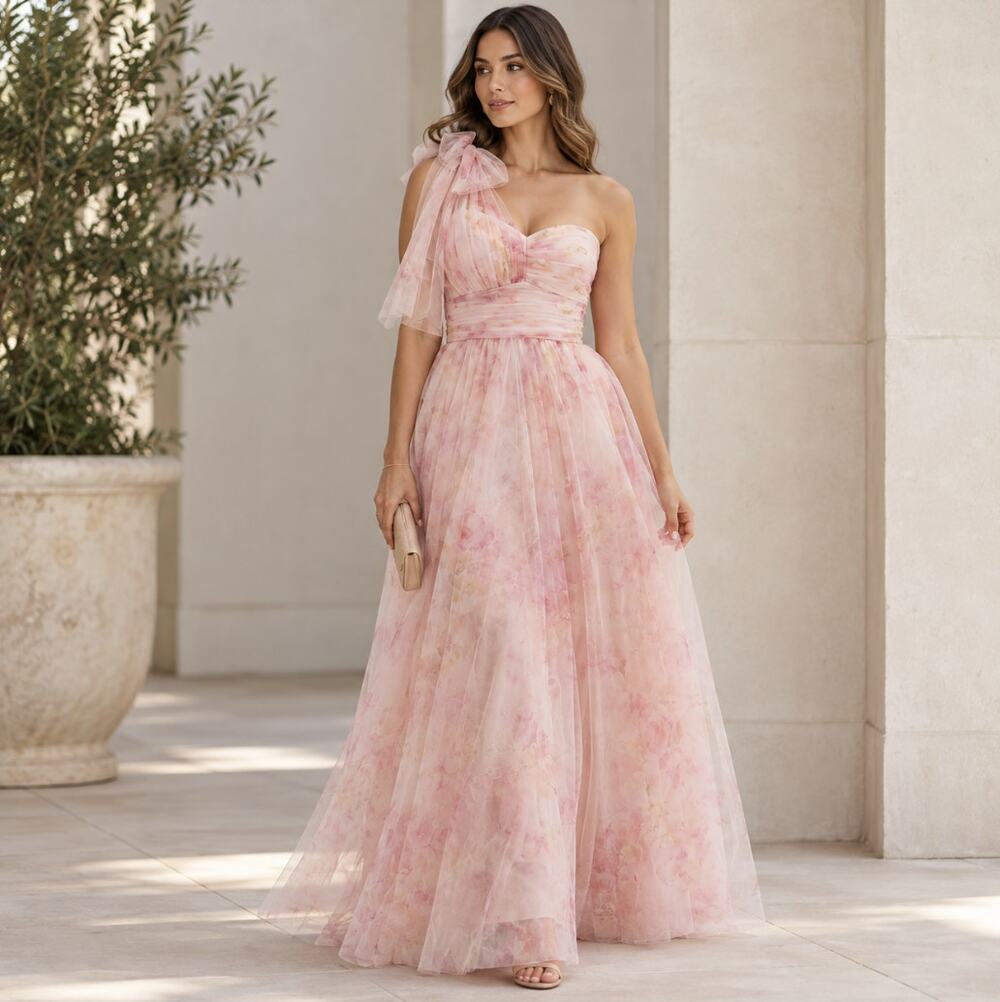 DESSY COLLECTION Scarf Tie Tulle Maxi Dress Rose Garden Pink Sz 8 $298 {3P9}